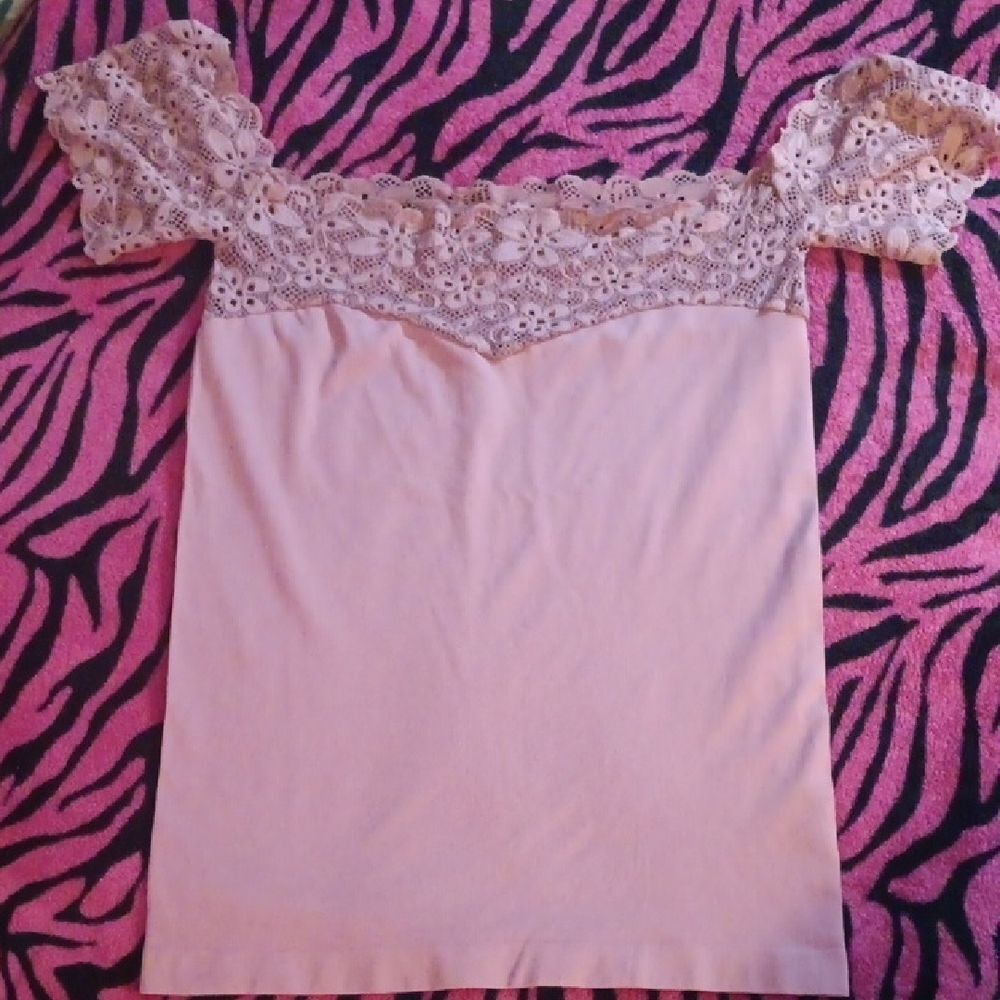 🤠Soho Lady Pink Nylon/Spandex Off Shoulder With Lace One Size (Plus)